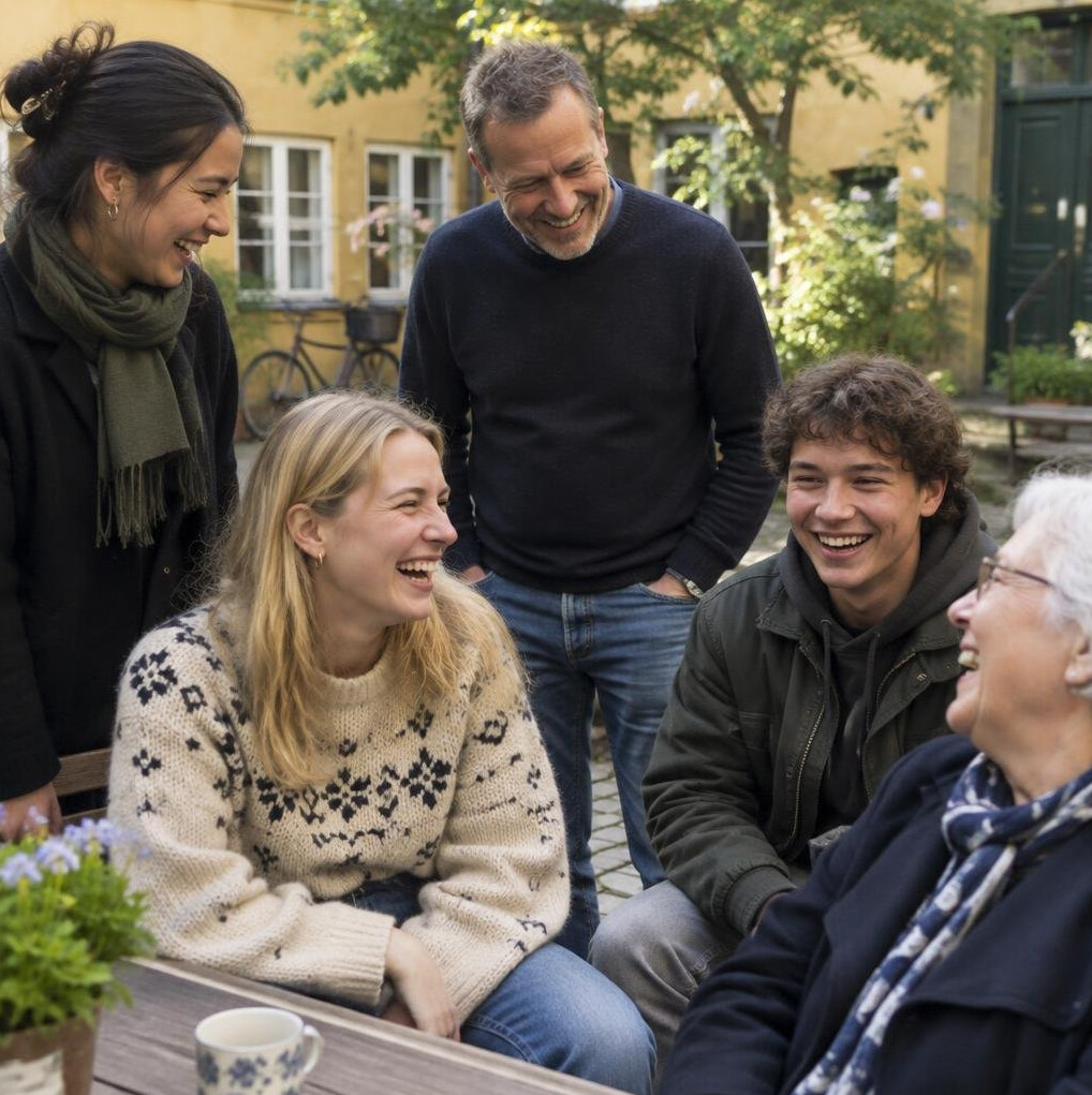 Group of people sharing a laugh together outdoors