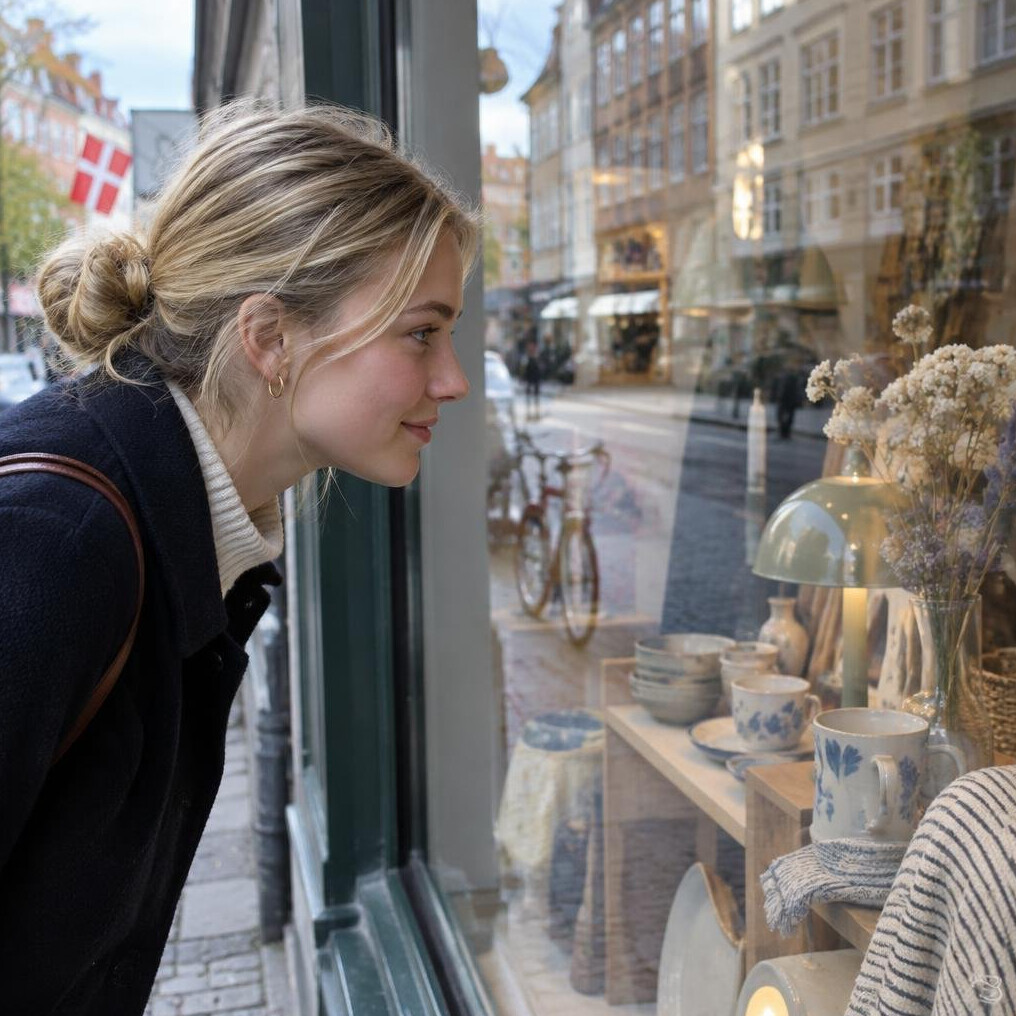 Person looking curiously through a shop window